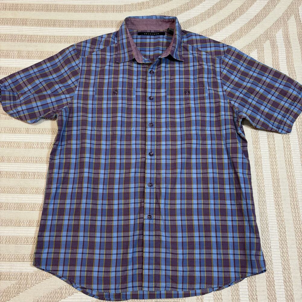 SeanJohn Men's 2XL Casual Button Down Preppy collegiate Short Sleeve Plaid